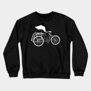 Becak Rickshaw White Outline Crewneck Sweatshirt